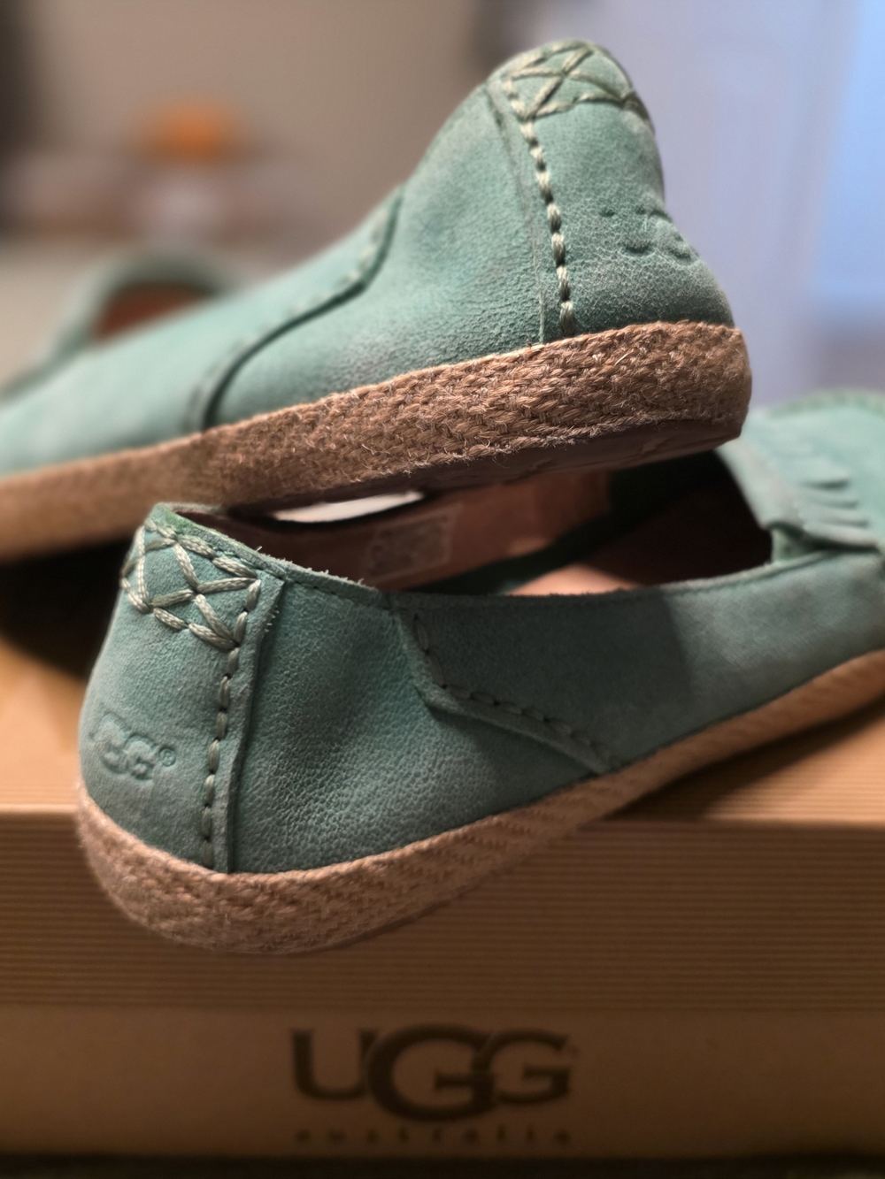 UGG Teal Suede Fringe Moccasin Loafers - Picture 4 of 7